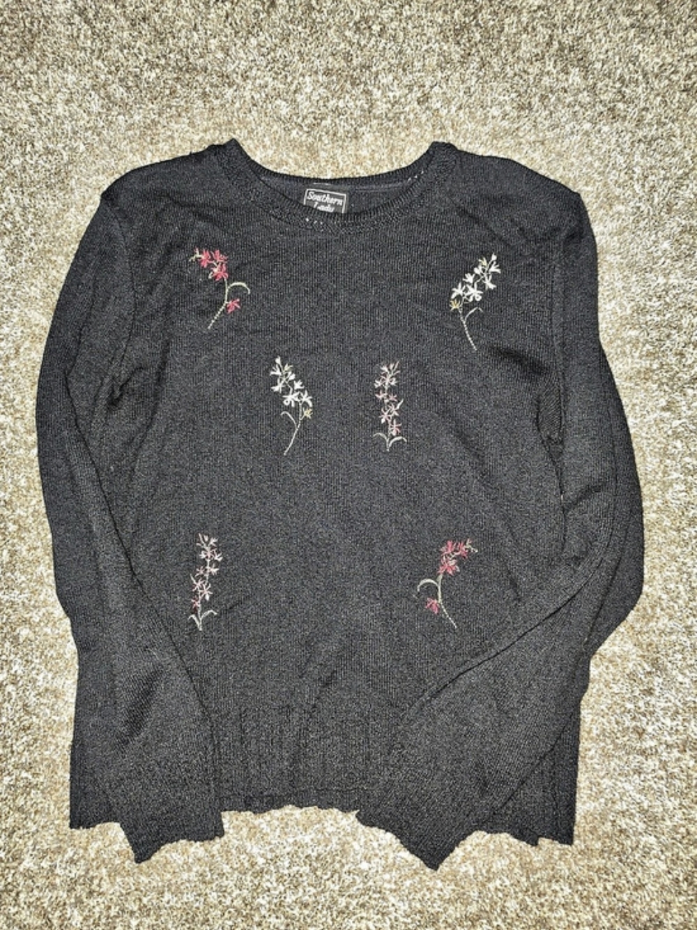 Southern Lady Embroidered Floral Black Sweater Like New